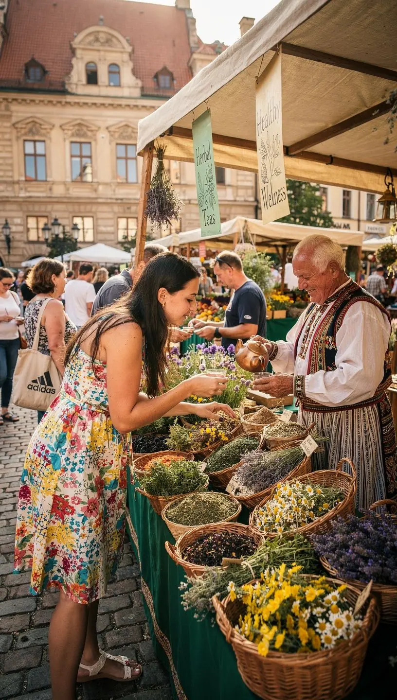 Stiklinė žolelių arbatos ant medinio stalo su raminančiomis žolėmis fone.
