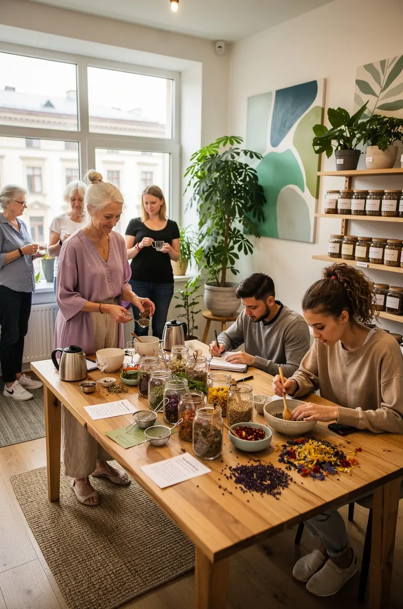 Asmuo ramiai geriantis arbatos puodelį prie lango su žalia gamta už lango.